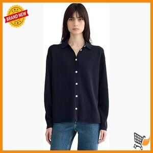 Oversized Cashmere Button-Down Shirt Long Sleeve Collared Blouse